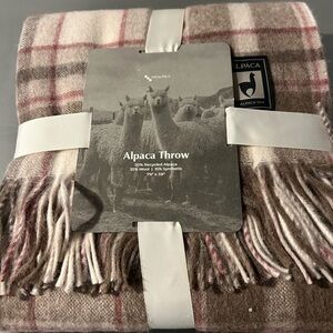 Incalpaca Alpaca Throw - Plaid Taupe & Cream with Pink Accents